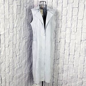 Solitaire Medium Faux Suede Sleeveless Duster Vest Dress/Coat Light‎ Gray NWT